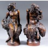 A pair of 19th Century brown patinated bronze reduction figures by F. Barbedienne, depicting a