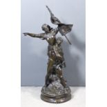 Adrien Etienne Gaudez (1845-1902) - Green brown patinated bronze figure - "Pro Patria" - Figure of