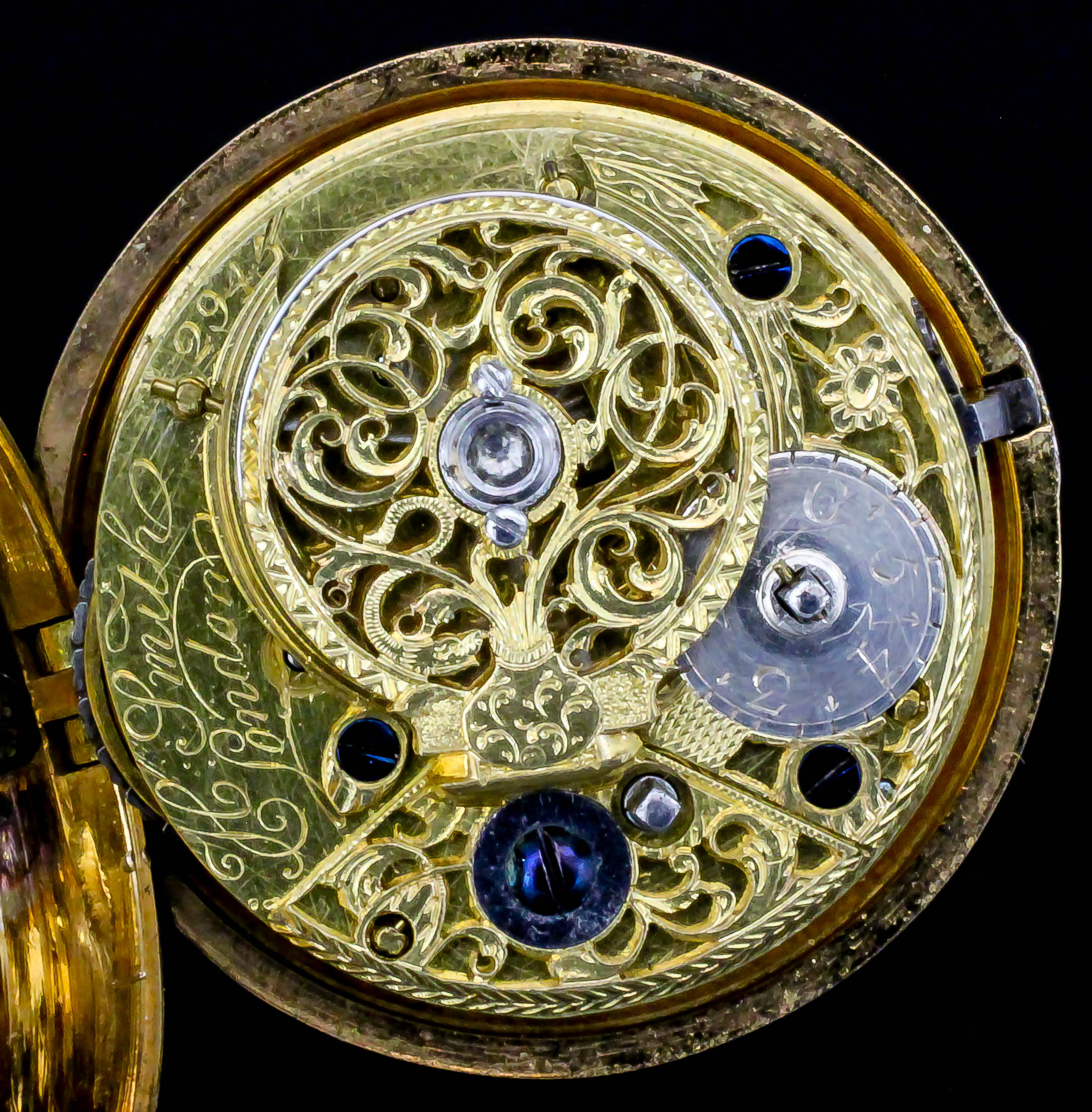 A George III gilt metal and green tortoise shell pair cased verge pocket watch by H. Smith of - Image 2 of 2