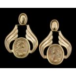 A pair of modern 18ct gold drop earrings (for pierced ears) of "Classical" design with oval