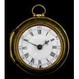 A mid 18th Century gilt metal and green shagreen covered pair cased verge pocket watch by Robert