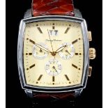 A gentleman's quartz wristwatch by Tommy Bahama, the gold coloured rectangular dial with gold