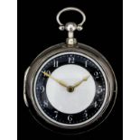 A George III silver pair cased verge pocket watch, No. 15996 (unsigned), the white enamel dial