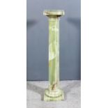 A French green onyx pedestal with square top, turned Doric column and square base, 8.25ins square