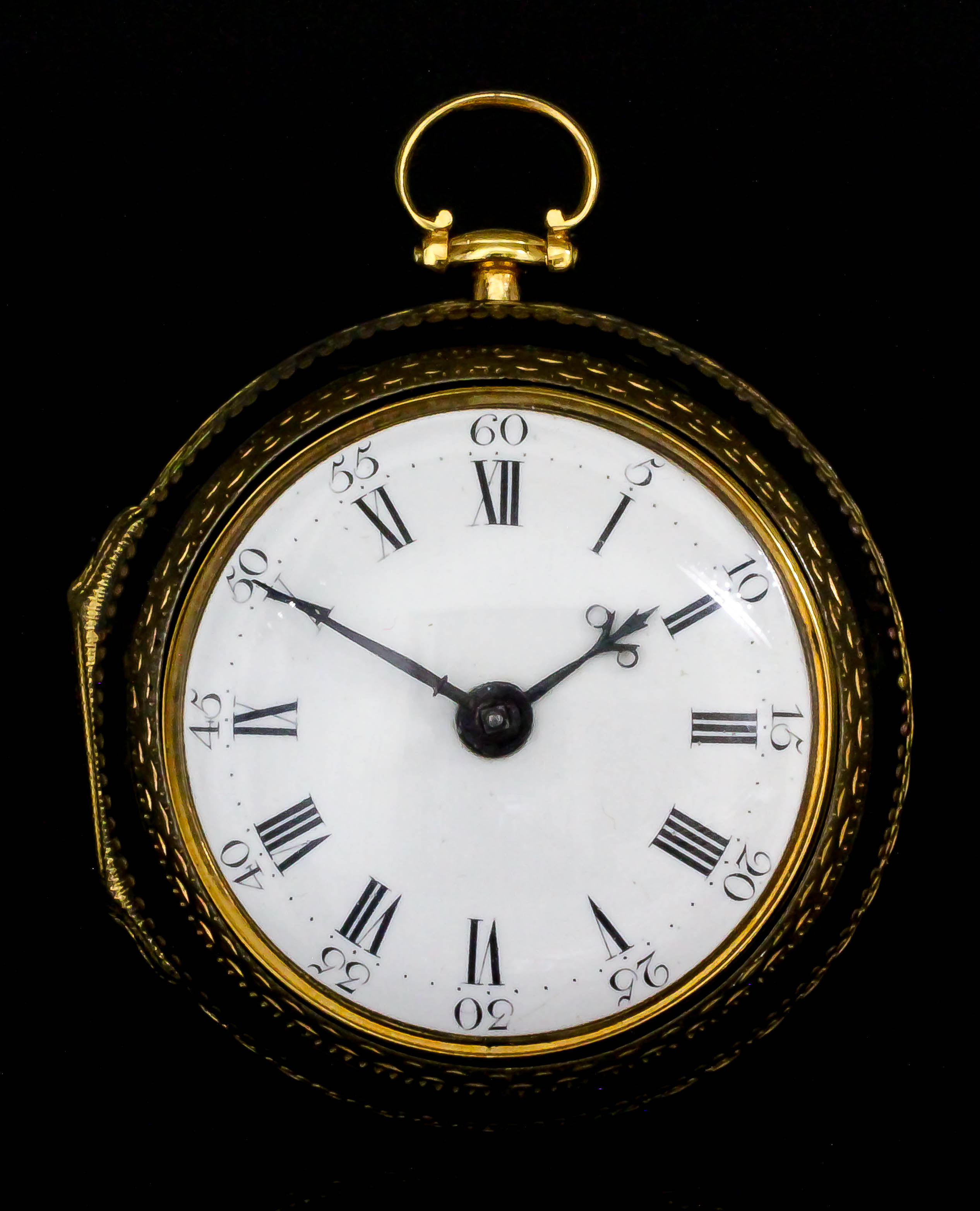 A George III gilt metal and green tortoise shell pair cased verge pocket watch by H. Smith of