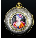 A late 17th Century French "Oignon" verge pocket watch, the silver dial with champleve enamel