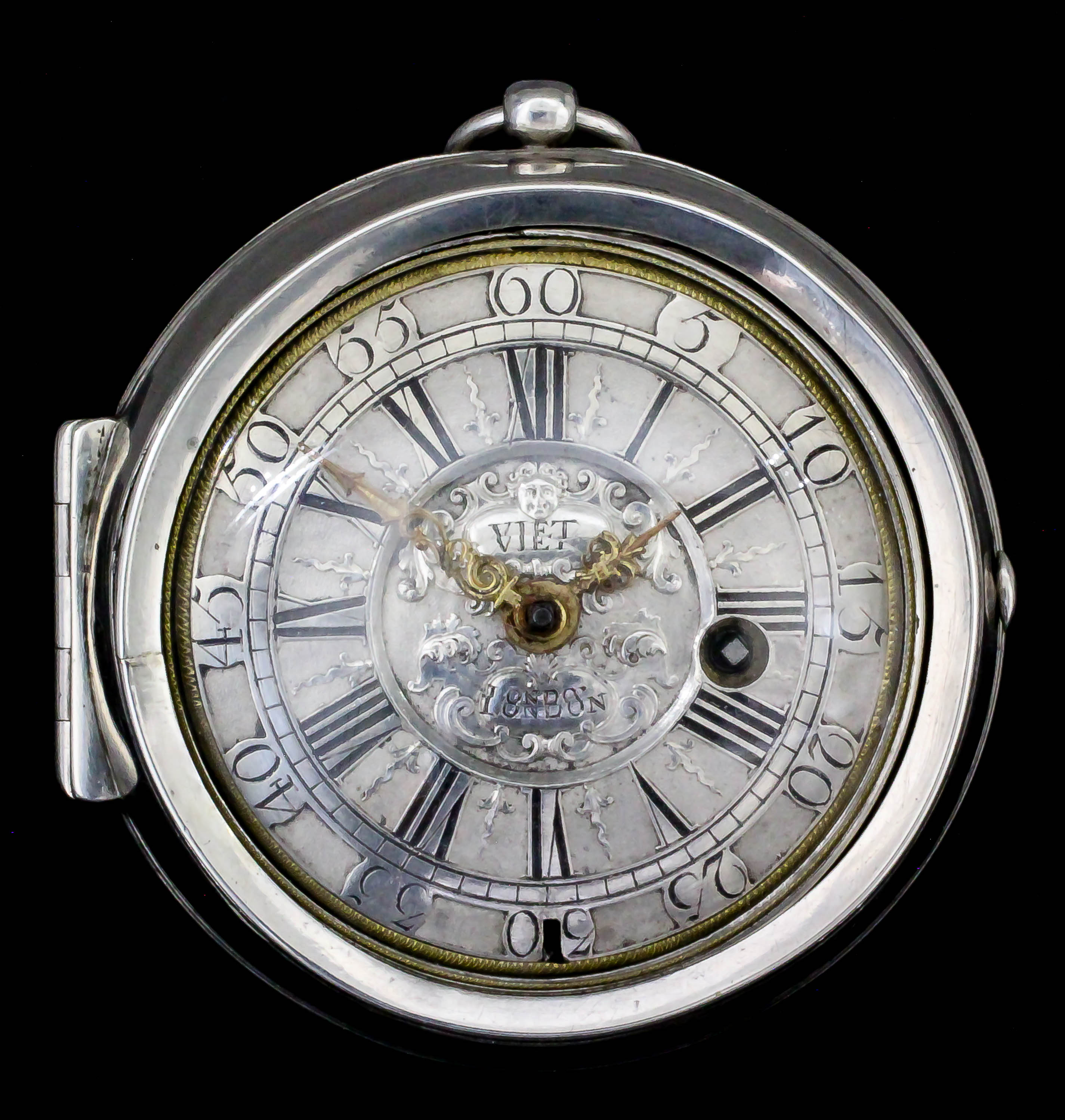 An early 18th Century silver pair cased verge pocket watch by Viet of London, the silver champleve