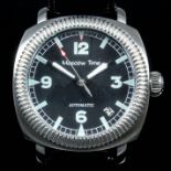 A gentleman's automatic wristwatch by "Moscow Time" with stainless steel case, the black dial with