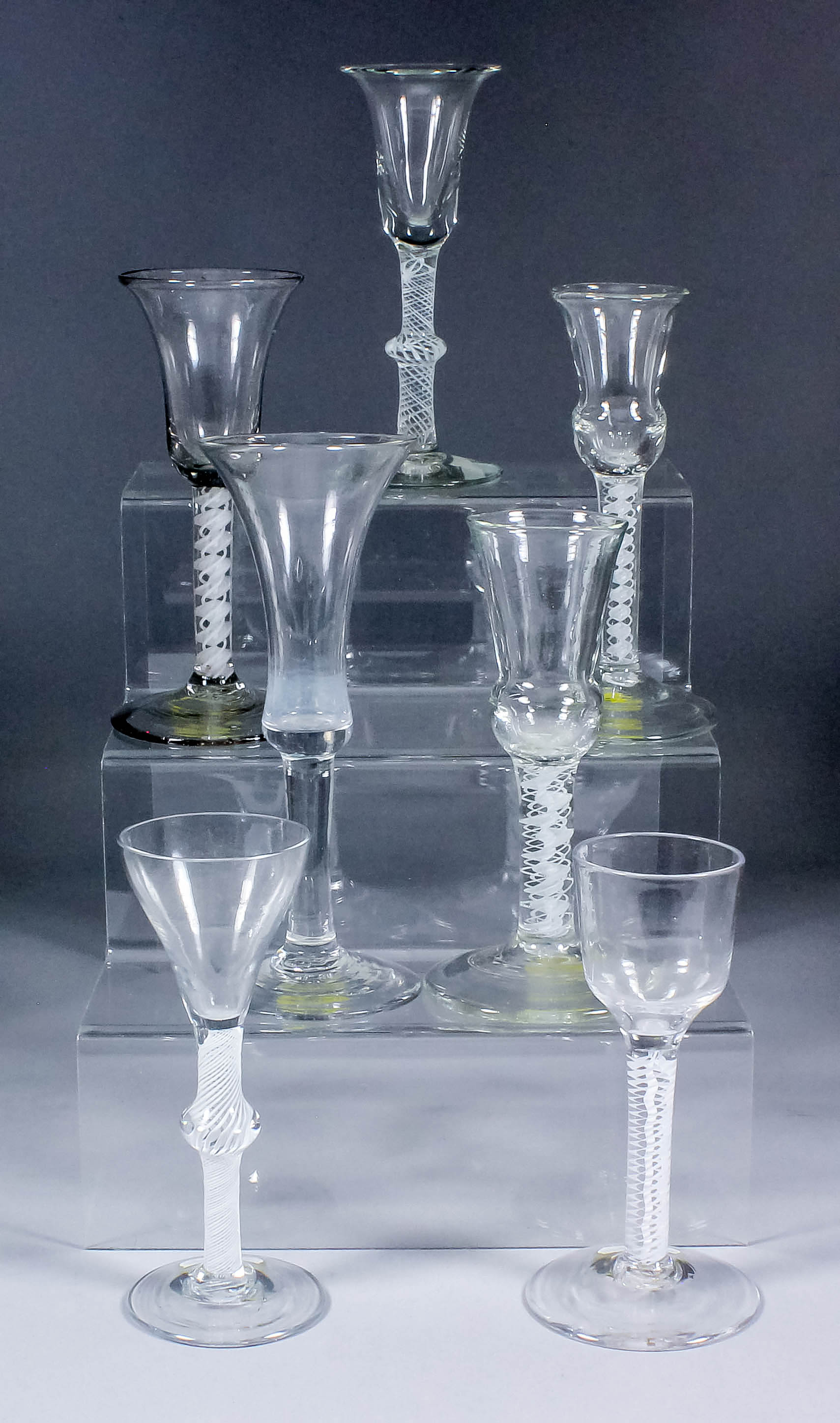 An air twist wine glass with trumpet bowl and knop to stem on plain foot, 6ins high, a double air