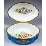 A late 19th Century Continental porcelain box and cover of shaped outline with gilt metal mounts,