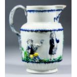 An early 19th Century Prattware pottery "Parson, Clark & Sexton" jug, moulded in relief and