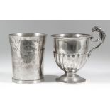 An Edward VIII silver cylindrical beaker of tapered form with moulded footrim, engraved "12th May