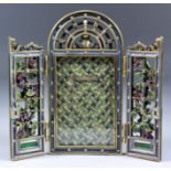 A gilt bronze enamel and stone set gate and trellis pattern photograph frame by Jay Strongwater, the