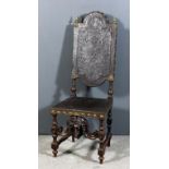 An 19th Century Italian walnut high back dining chair of "17th Century" design, the high back with