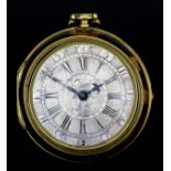 A good early 18th Century gilt metal and tortoise shell pair cased verge pocket watch by John Shaw