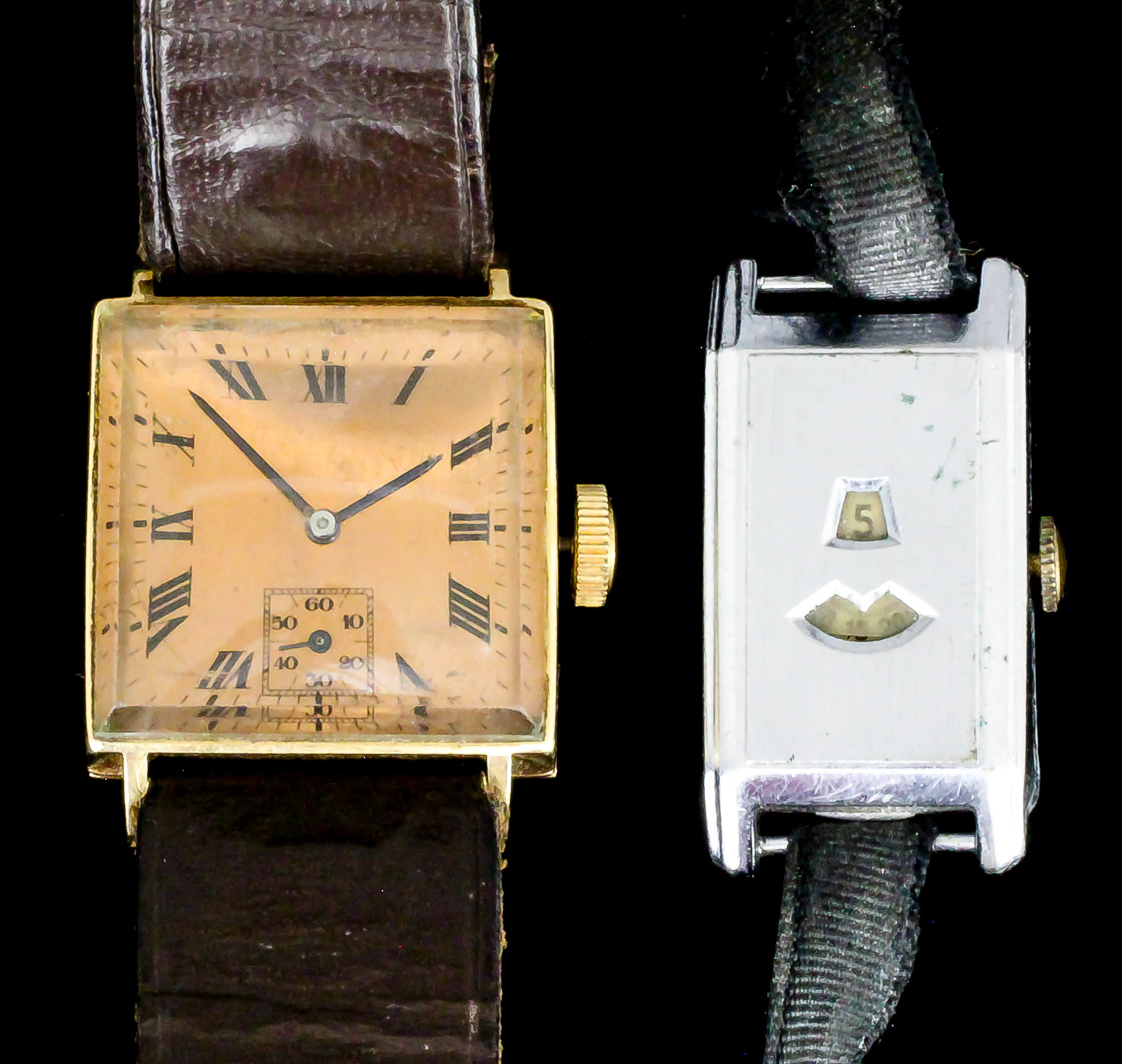 A gentleman's Marvin 14k gold cased wristwatch, the square copper dial with Roman numerals and