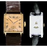 A gentleman's Marvin 14k gold cased wristwatch, the square copper dial with Roman numerals and