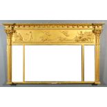 An early 19th Century gilt framed overmantel mirror with moulded and ball pattern cornice, the