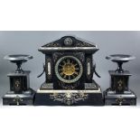 A late 19th Century French three piece clock garniture by Wales & McCulloch of Paris, the 5ins