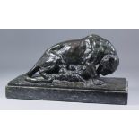 E. M. Alexander (born 1881 - fl. early 20th Century) - Dark green patinated bronze figure of lioness