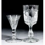 A German wine glass with trumpet shaped bowl, knopped stem on a plain fold-over foot, with pontil,