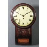 An early 19th Century mahogany cased drop-dial wall clock, the 8ins diameter painted metal dial with