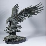 Late 20th Century Continental school - Bronze figure of a sea eagle, on black polished marble