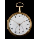 A George III 18ct gold pair cased pocket watch by Barwise of London, No. 3158, the white enamel dial