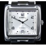 A gentleman's automatic "La Carre" wristwatch by Ebel, the square silver dial with Arabic numerals