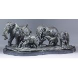 Manner of Pierre-Jules Mene (1810-1879) - Bronze - Group of standing adult and adolescent elephants,