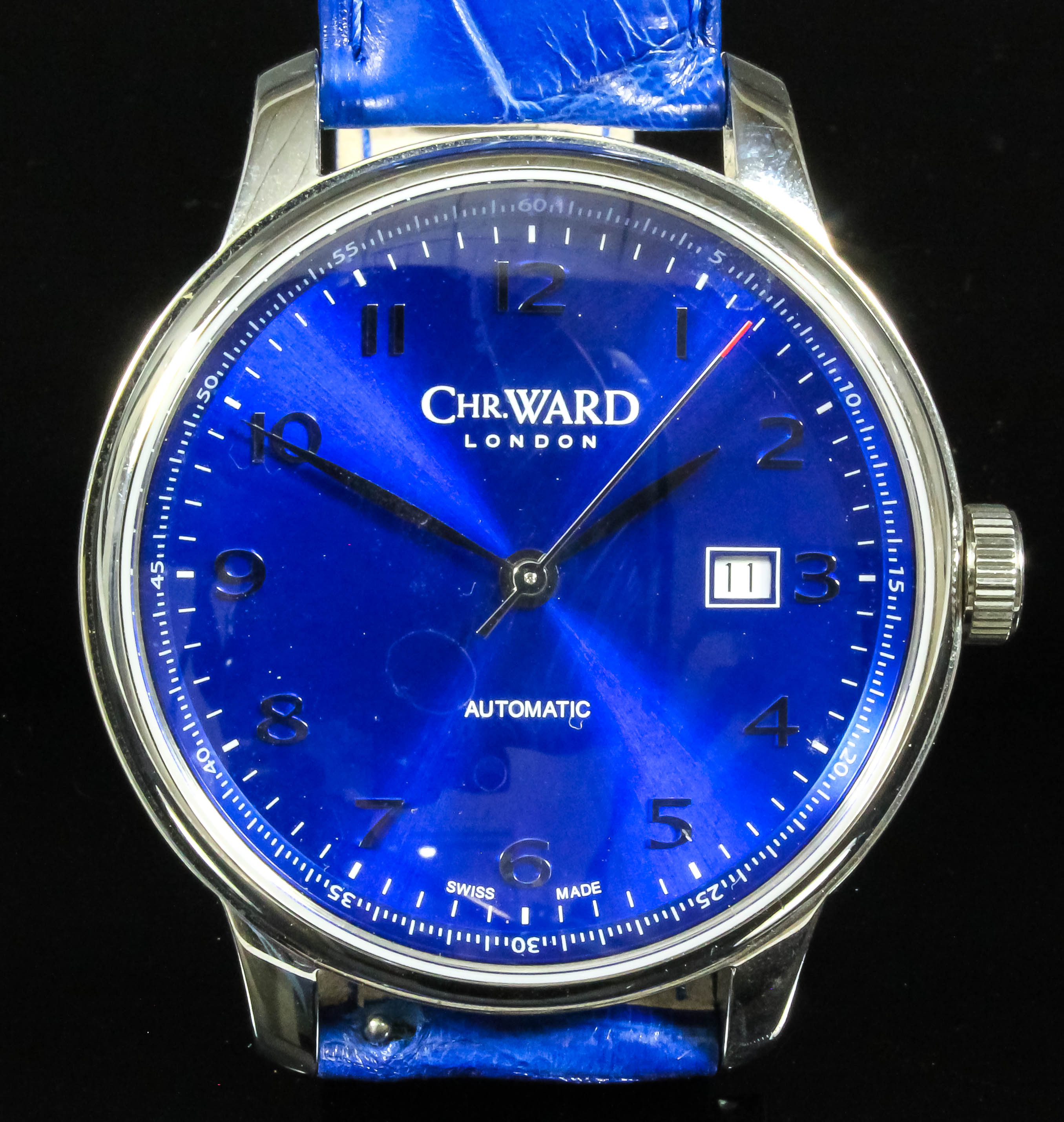 A gentleman's automatic "C9" wristwatch by Christopher Ward, the blue dial with Arabic numerals