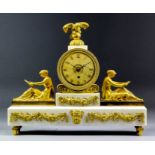 A good early 19th Century ormolu and white marble cased "Philosophy and Study" library timepiece