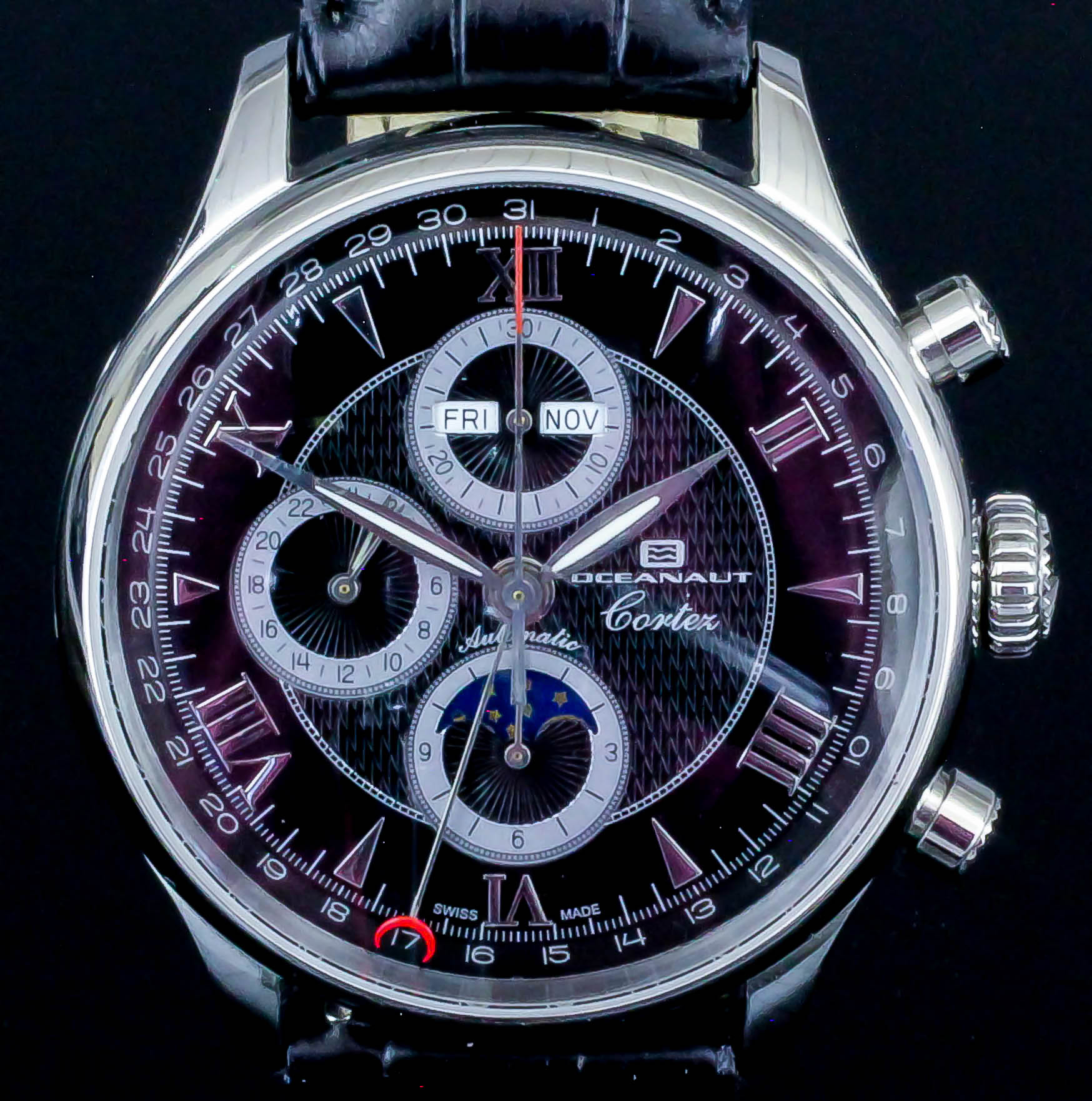 A gentleman's automatic "Cortex" wristwatch by Oceanaut, the black dial with silver Roman