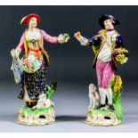 A pair of 19th Century Bloor Derby porcelain figures of a shepherdess in 18th Century dress