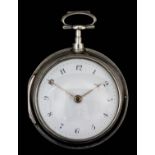 A George III silver pair cased verge pocket watch by Isaac Rogers of London, No. 20167, the white