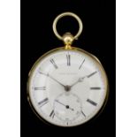 A Victorian 18ct gold cased pocket watch by Thomas Yates of Preston, No. 1371, the white enamel dial
