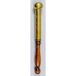 A late 18th Century brass and turned wood tipstaff with ball end, engraved with crown over "GR" over