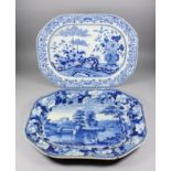 An early 19th Century Enoch Wood & Sons blue and white pottery octagonal meat plate printed with "