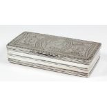 A late 19th/early 20th Century Dutch silvery metal rectangular table snuffbox, the lid engraved with