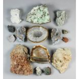 A small collection of mineral specimens, including - "Green apophylite", Poona, India, 5ins x 6.