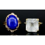 An 18ct gold mounted dress ring, set with large spinel (size O), and a 14ct gold mounted lapis