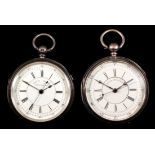 Two late Victorian silver cased open faced centre second chronographs Nos. 60053 and 52730, the