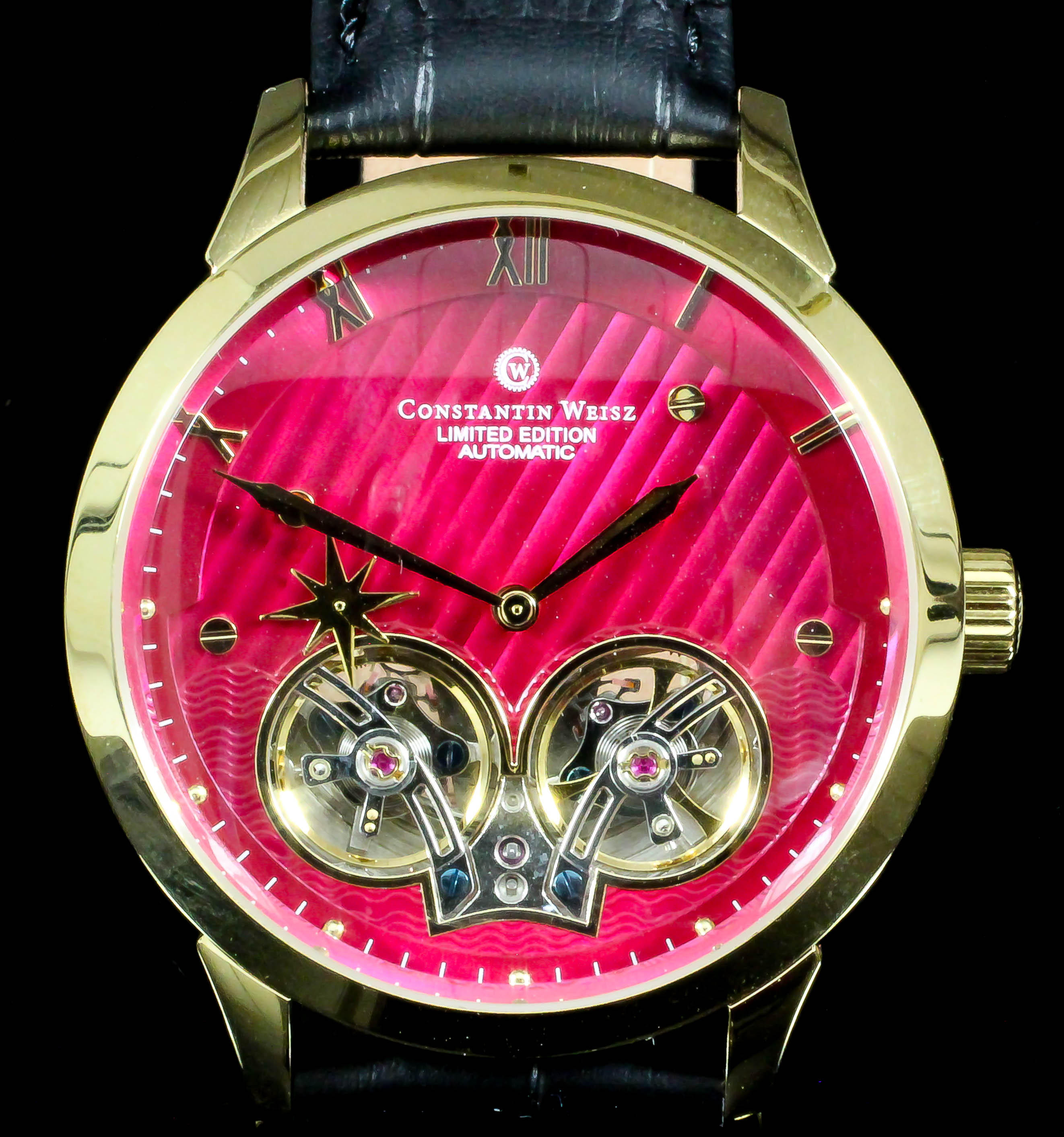 Two gentleman's automatic wristwatches by Constantin Weisz, one with pink dial, two balance cocks,