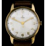 A gentleman's Tudor 9ct gold cased manual wind wristwatch, the cream dial with gold Arabic numerals,