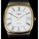 A gentleman's Longines bi-metallic quartz wristwatch No. 19783770, the white dial with Roman