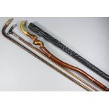 An unusual ebonised wood walking cane carved as a serpent from a natural branch, 41ins, a late