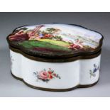 A late 18th Century Staffordshire enamel oval box of shaped outline, the lid enamelled in colours