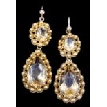 A pair of 14ct gold mounted citrine drop earrings (for pierced ears), set with faceted citrine (