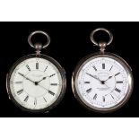 Two late Victorian silver open faced chronographs, one by W.A. Spencer of Hindley, No. 85811, the