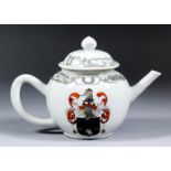 A good Chinese Export armorial porcelain spherical tea pot and cover, boldly decorated in coloured